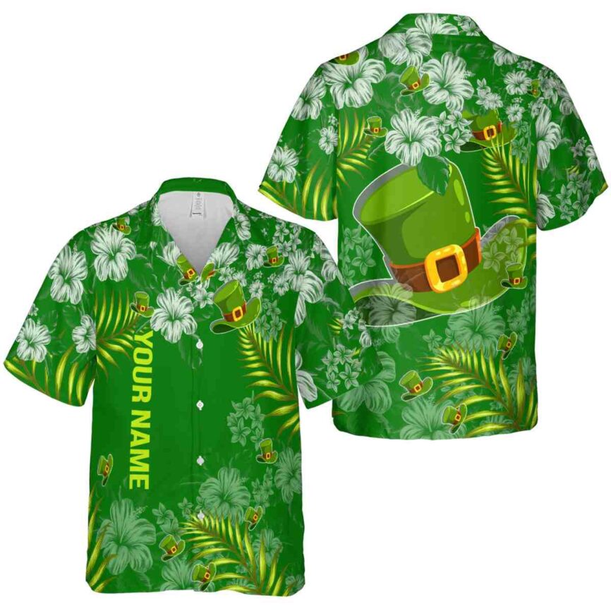 Personalized St Patricks Day Hibiscus Pattern Hawaiian Shirt Premium grade