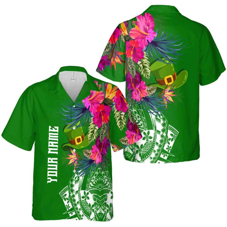Personalized St Patricks Day Polynesian Flowers Hawaiian Shirt Premium grade