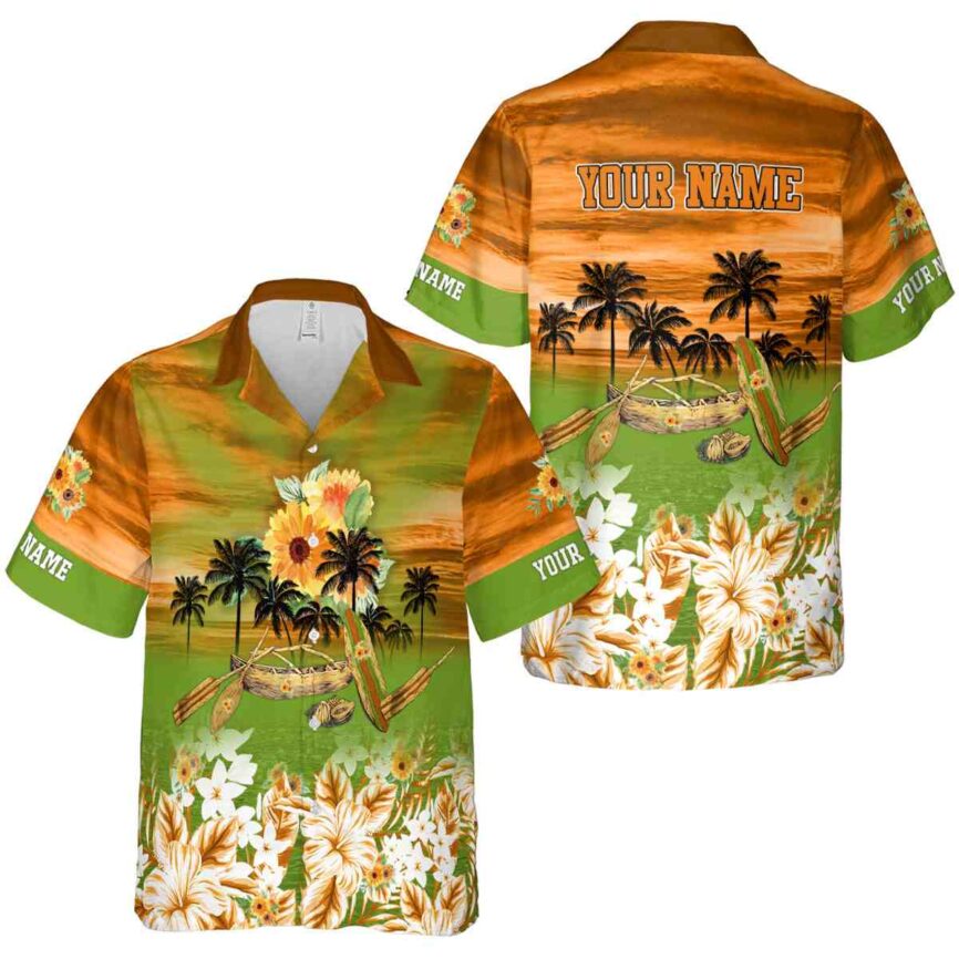 Personalized Sunflower Sunset Beach Canoe Hawaiian Shirt Premium grade
