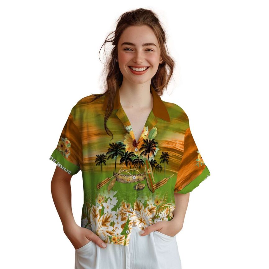 Personalized Sunflower Sunset Beach Canoe Hawaiian Shirt Top rated