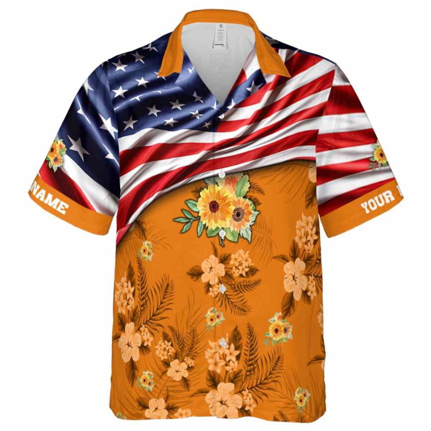 Personalized Sunflower US Flag Themed Hawaiian Shirt Fashion forward