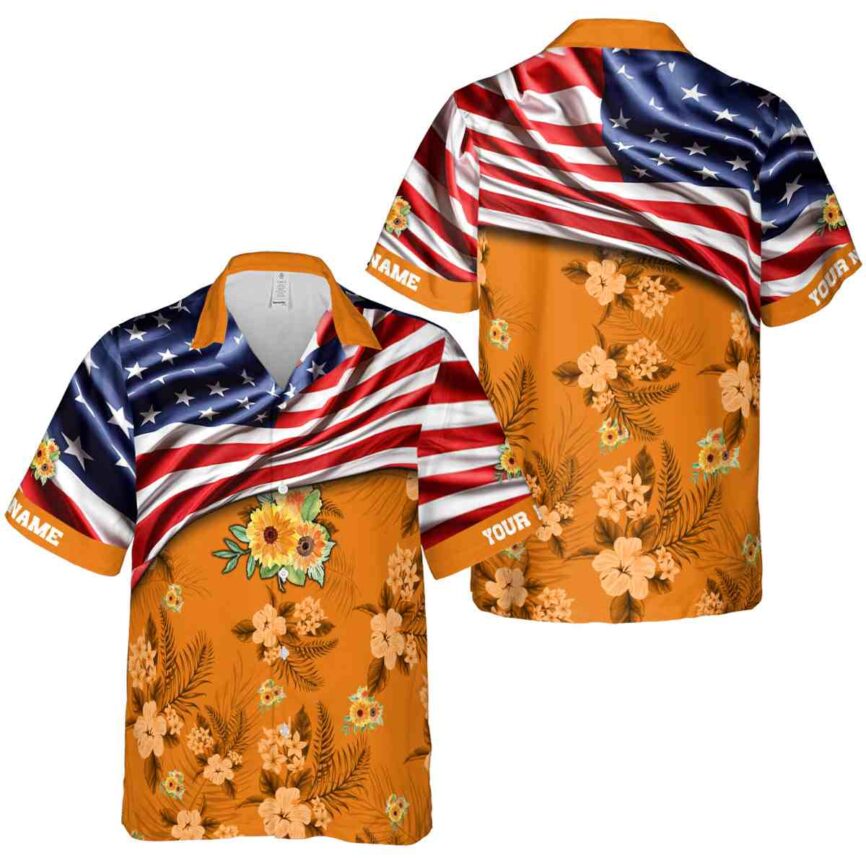 Personalized Sunflower US Flag Themed Hawaiian Shirt Premium grade