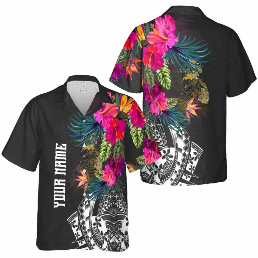Personalized Tactical Polynesian Flowers Hawaiian Shirt Premium grade