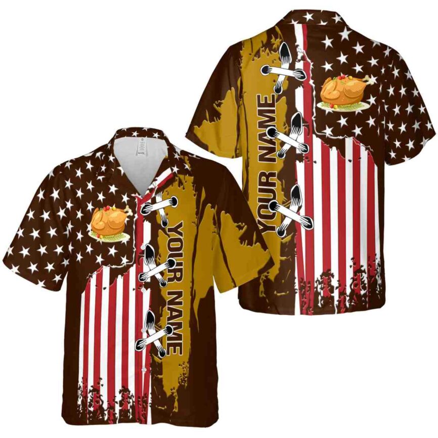 Personalized Thanksgiving Flag Stitches Hawaiian Shirt Premium grade