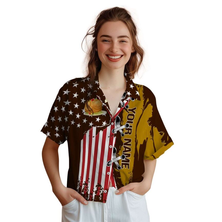 Personalized Thanksgiving Flag Stitches Hawaiian Shirt Top rated