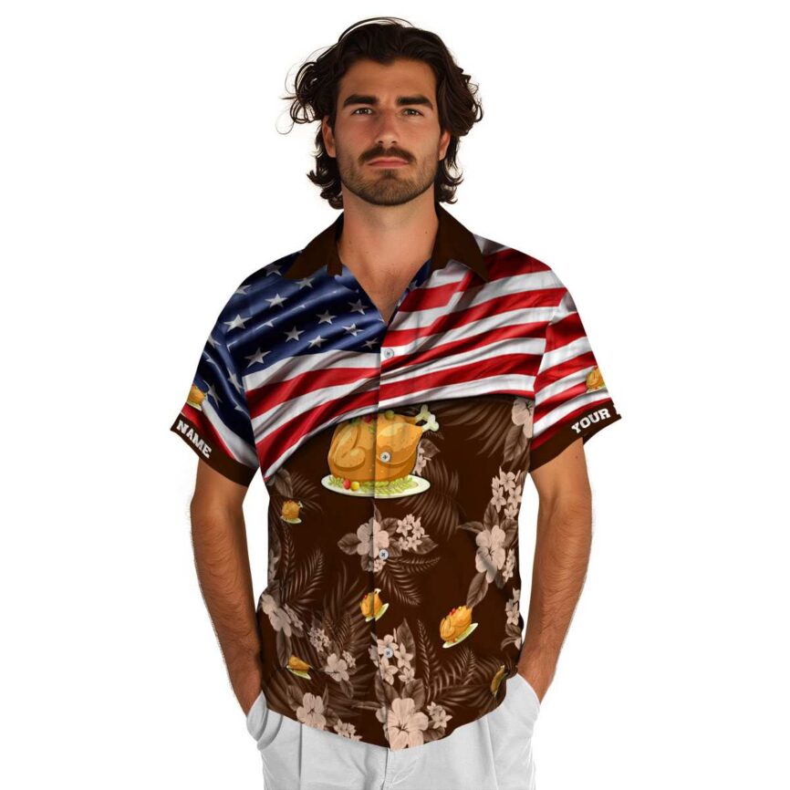 Personalized Thanksgiving US Flag Themed Hawaiian Shirt New Arrival