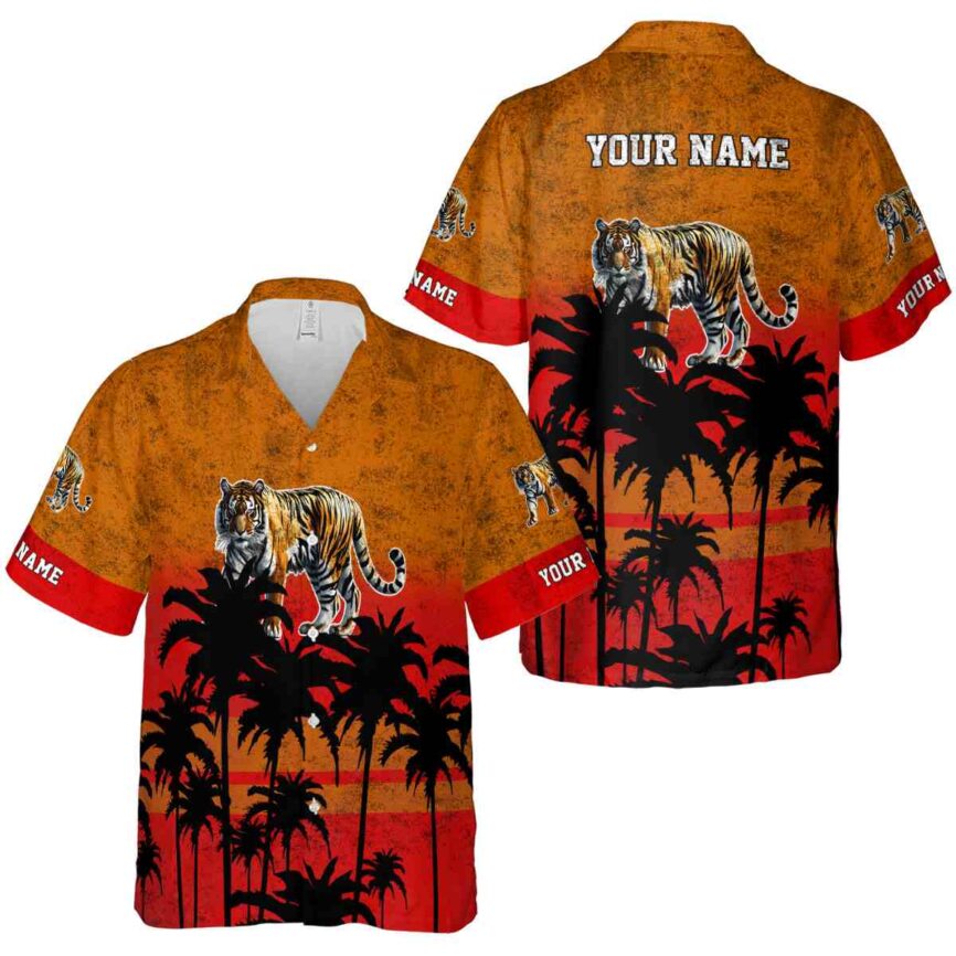 Personalized Tiger Sunset Gradient Hawaiian Shirt Premium grade