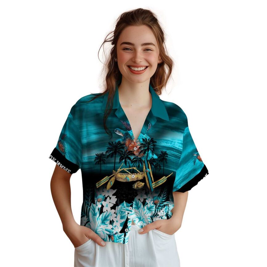 Personalized Turtle Sunset Beach Canoe Hawaiian Shirt Top rated
