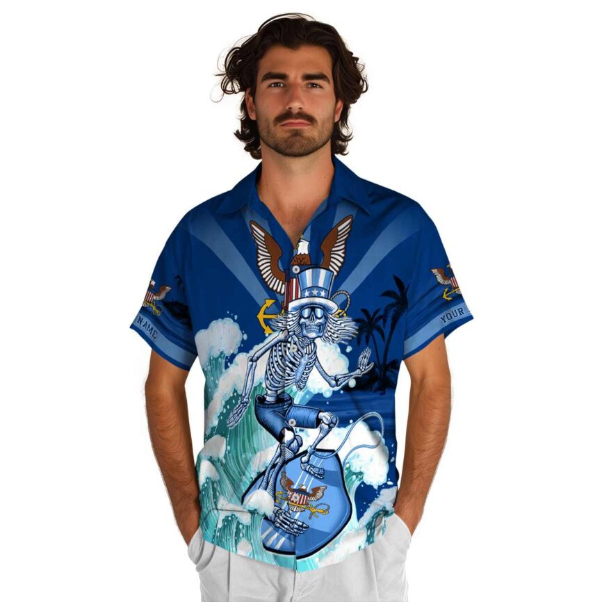 Personalized US Navy Grateful Dead Motif Hawaiian Shirt New Arrival