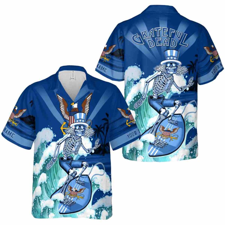 Personalized US Navy Grateful Dead Motif Hawaiian Shirt Premium grade