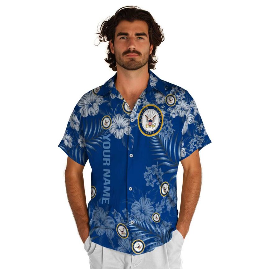 Personalized US Navy Hibiscus Pattern Hawaiian Shirt New Arrival