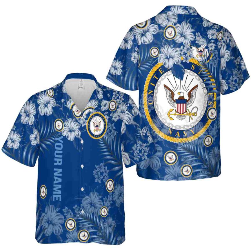 Personalized US Navy Hibiscus Pattern Hawaiian Shirt Premium grade