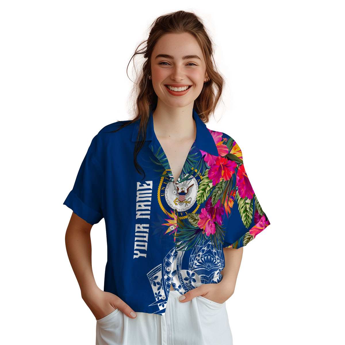 Personalized US Navy Polynesian Flowers Hawaiian Shirt Top rated Personalized US Navy Polynesian Flowers Hawaiian Shirt Top rated