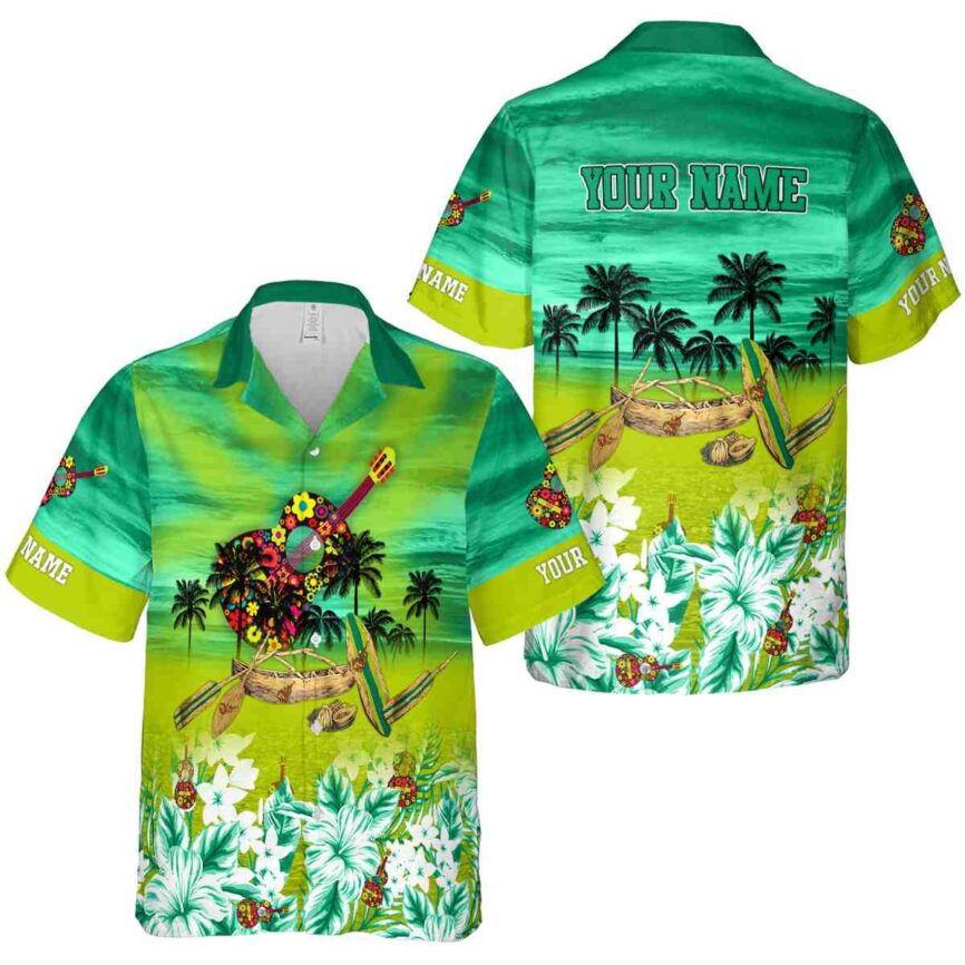 Personalized Ukulele Sunset Beach Canoe Hawaiian Shirt Premium grade