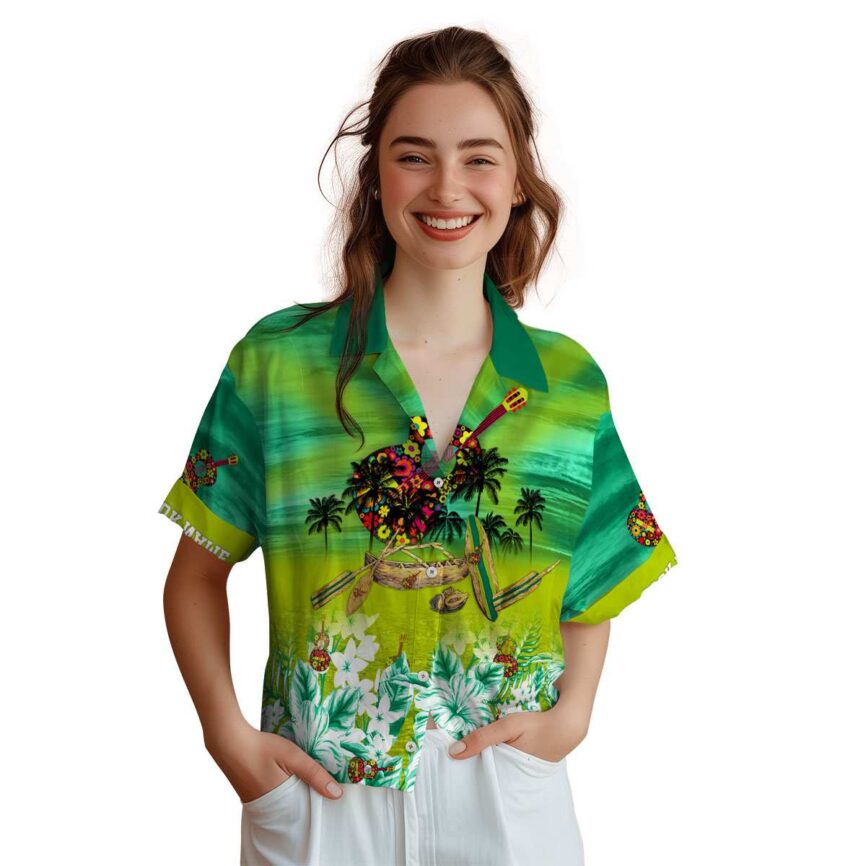 Personalized Ukulele Sunset Beach Canoe Hawaiian Shirt Top rated