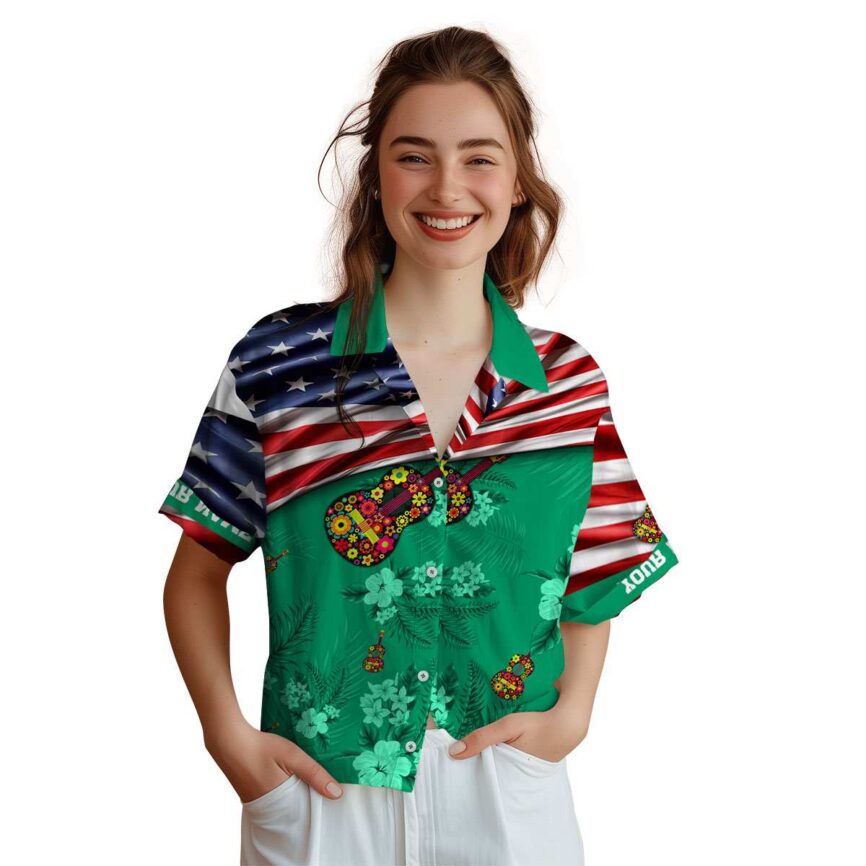 Personalized Ukulele US Flag Themed Hawaiian Shirt Top rated