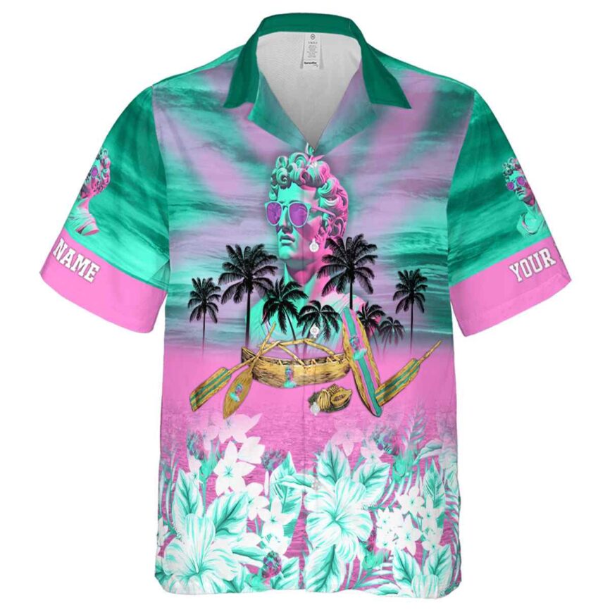 Personalized Vaporwave Sunset Beach Canoe Hawaiian Shirt Fashion forward