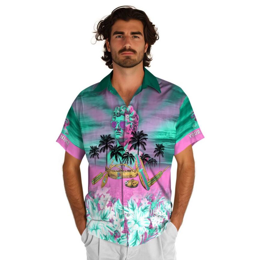 Personalized Vaporwave Sunset Beach Canoe Hawaiian Shirt New Arrival