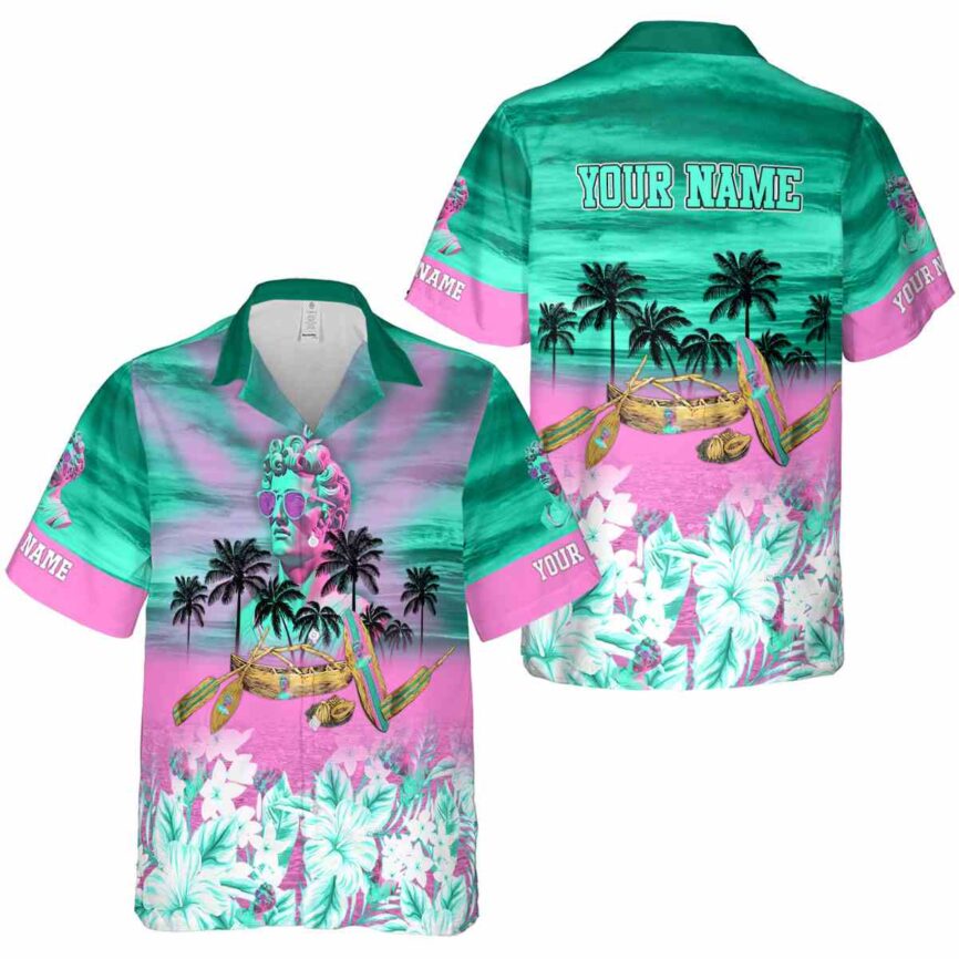 Personalized Vaporwave Sunset Beach Canoe Hawaiian Shirt Premium grade