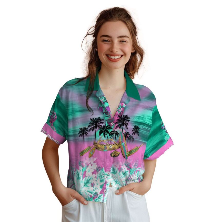 Personalized Vaporwave Sunset Beach Canoe Hawaiian Shirt Top rated