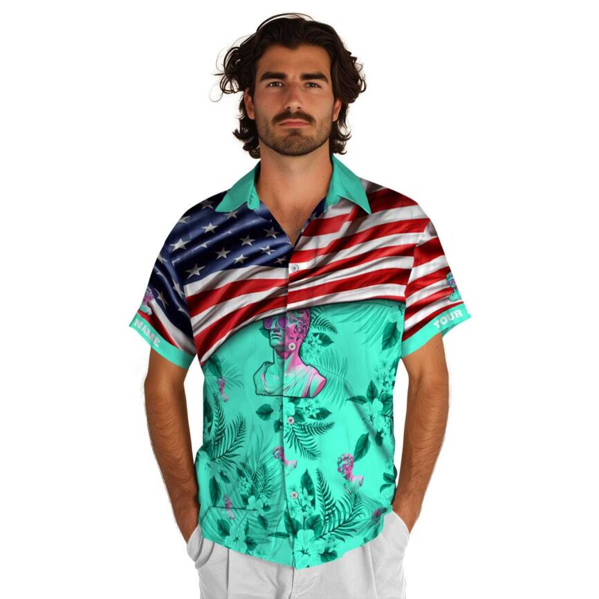 Personalized Vaporwave US Flag Themed Hawaiian Shirt New Arrival