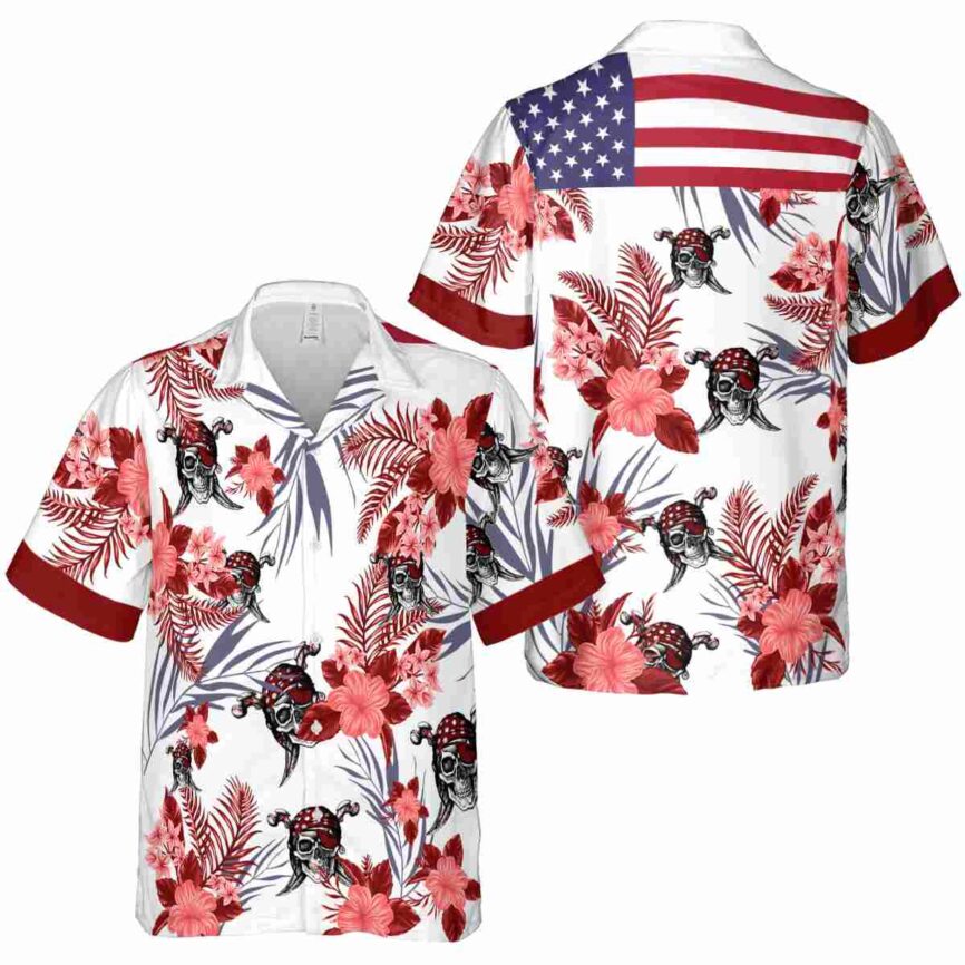 Pirate US Flag Floral Hawaiian Shirt Premium grade