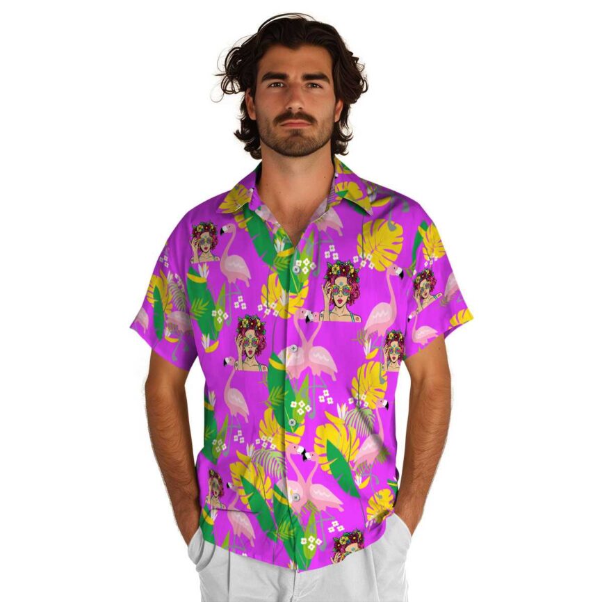 Pop Flamingo Leaf Hawaiian Shirt New Arrival
