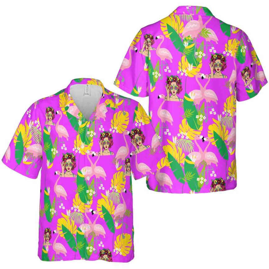 Pop Flamingo Leaf Hawaiian Shirt Premium grade