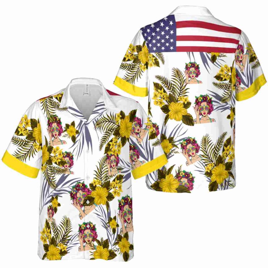 Pop US Flag Floral Hawaiian Shirt Premium grade