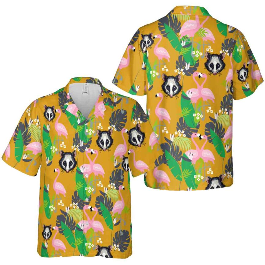 Possum Flamingo Leaf Hawaiian Shirt Premium grade