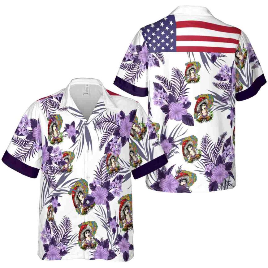 Psychedelic US Flag Floral Hawaiian Shirt Premium grade