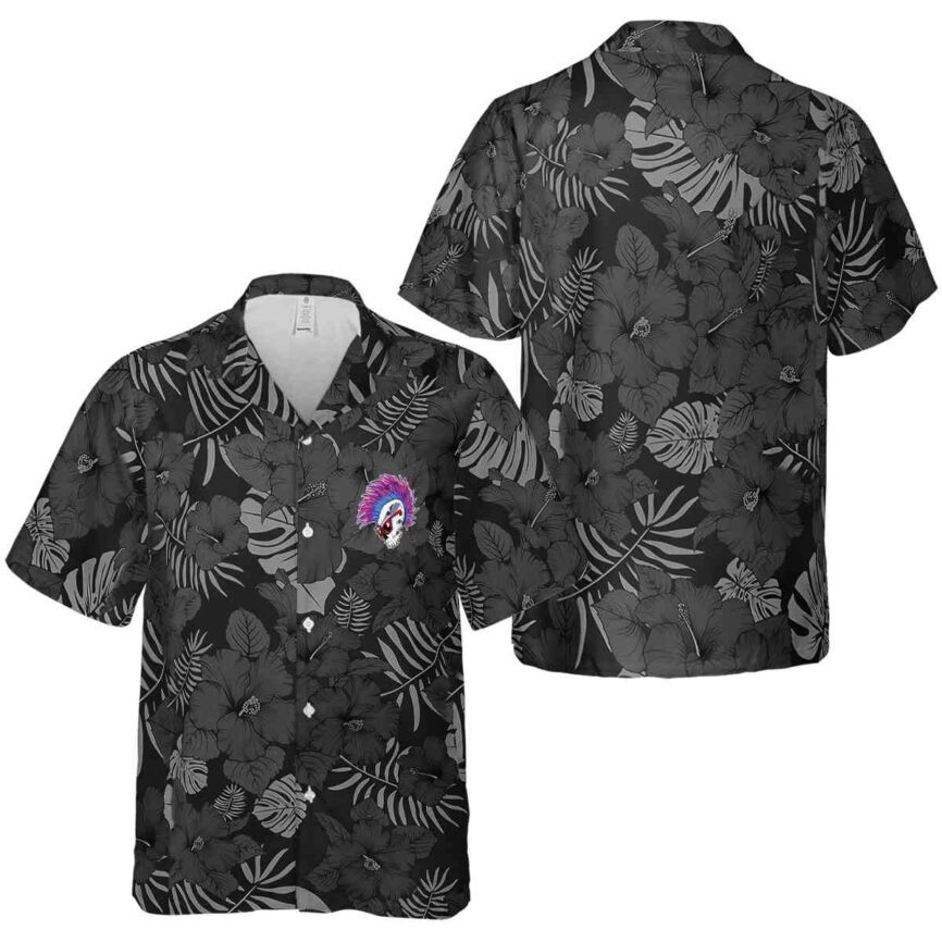 Punk Monochrome Floral Hawaiian Shirt Premium grade