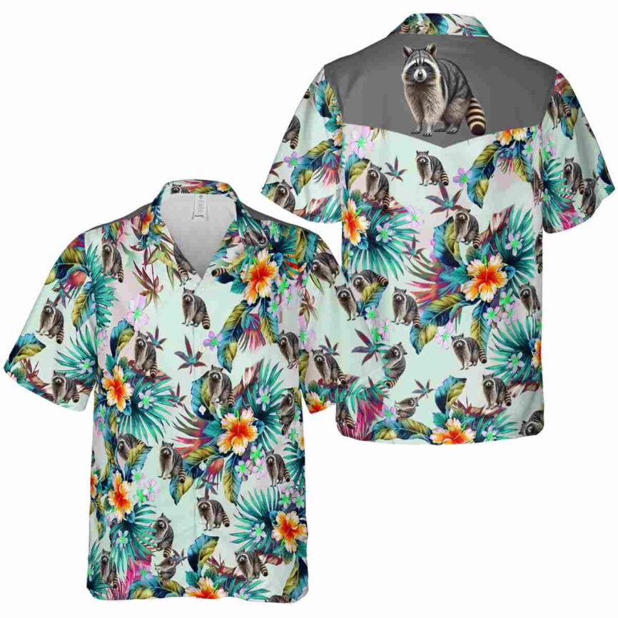 Raccoon Floral Burst Hawaiian Shirt Premium grade