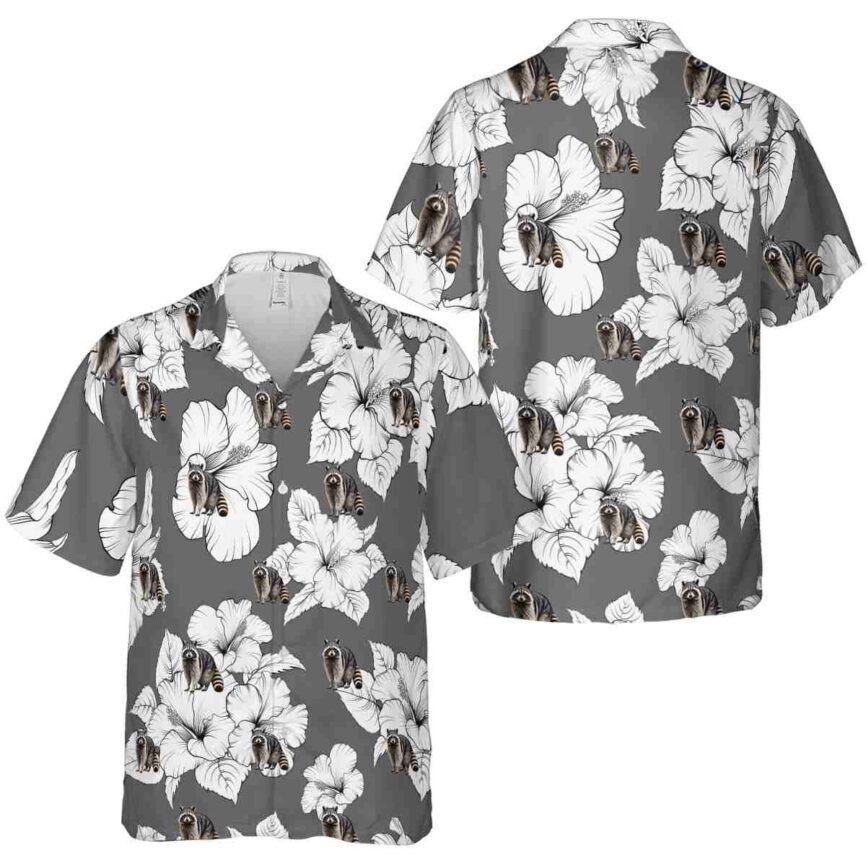 Raccoon Hibiscus Flower Hawaiian Shirt Premium grade