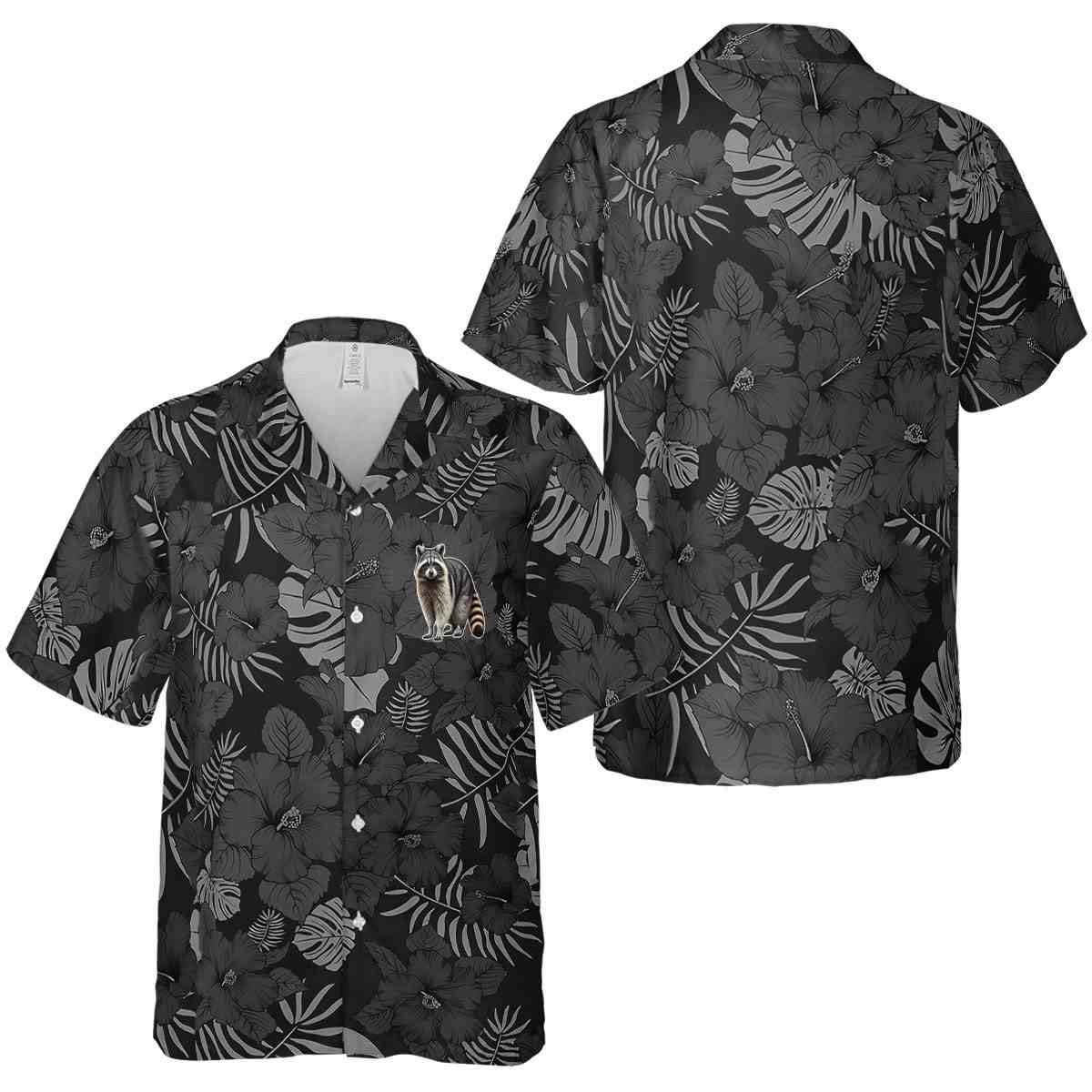 Raccoon Monochrome Floral Hawaiian Shirt Premium grade Raccoon Monochrome Floral Hawaiian Shirt Premium grade