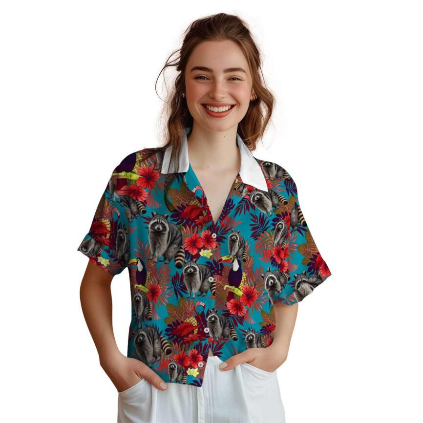 Raccoon Tropical Bird Hawaiian Shirt Top rated