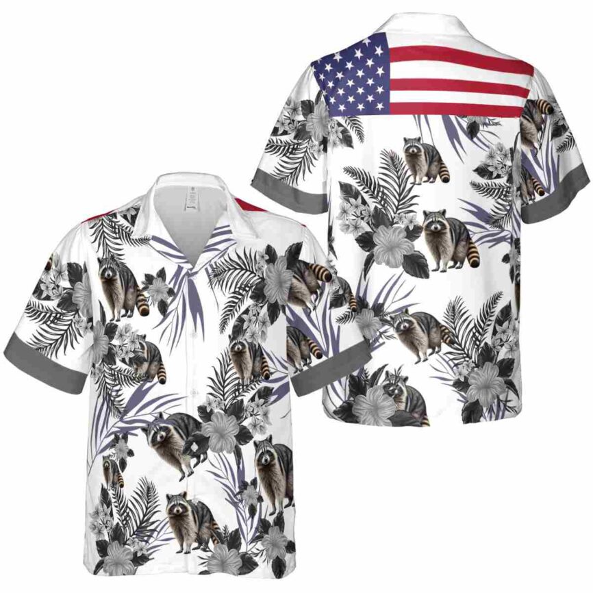 Raccoon US Flag Floral Hawaiian Shirt Premium grade