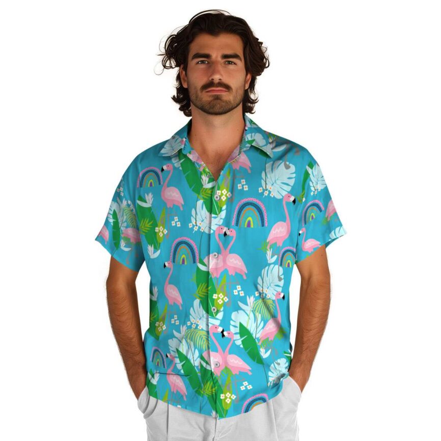 Rainbow Flamingo Leaf Hawaiian Shirt New Arrival