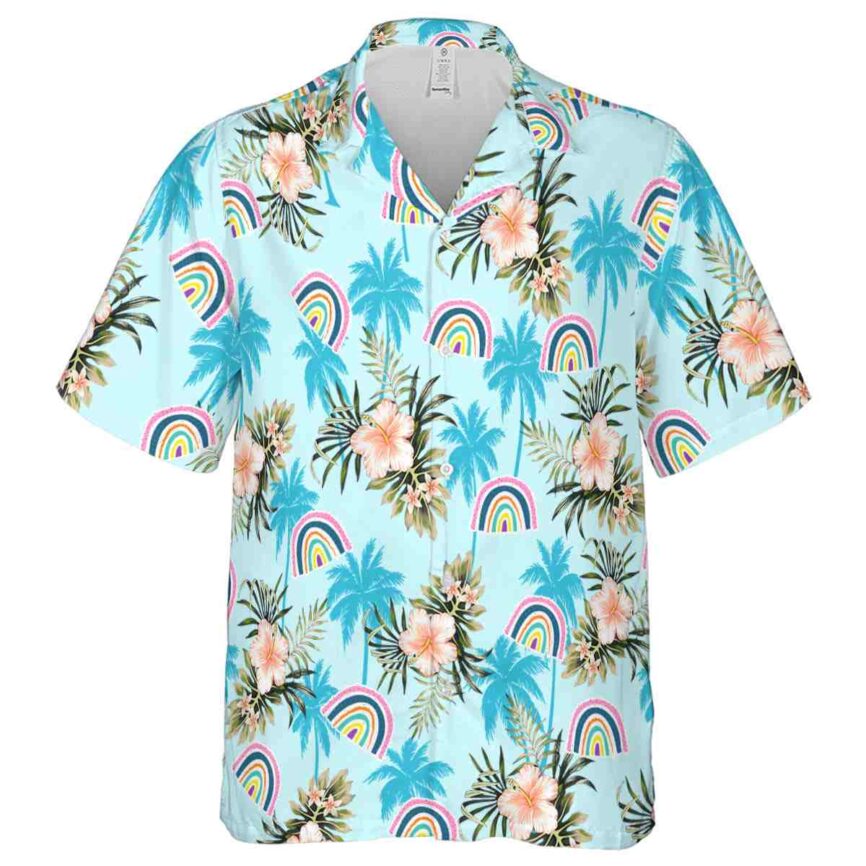 Rainbow Hibiscus Palm Hawaiian Shirt Fashion forward