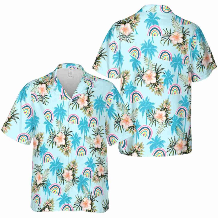 Rainbow Hibiscus Palm Hawaiian Shirt Premium grade