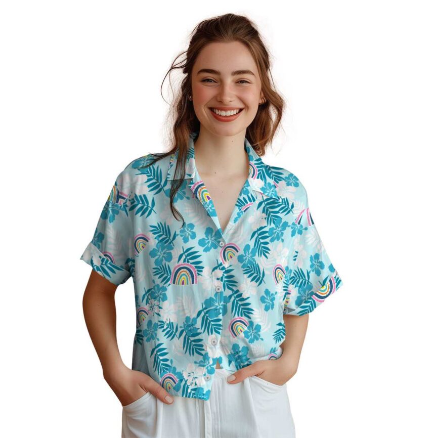 Rainbow Leafy Hibiscus Hawaiian Shirt Top rated
