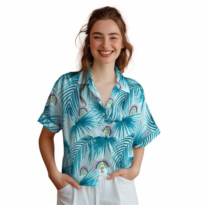 Rainbow Palm Frond Hawaiian Shirt Top rated