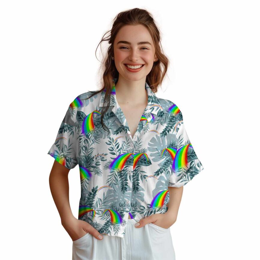 Rainbow Tropical Fronds Hawaiian Shirt Top rated