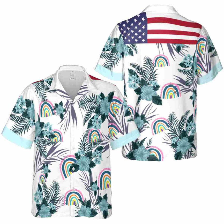 Rainbow US Flag Floral Hawaiian Shirt Premium grade