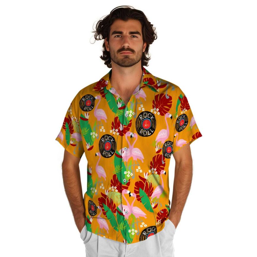 Rock And Roll Flamingo Leaf Hawaiian Shirt New Arrival