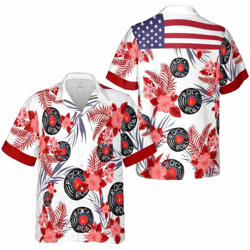 Rock And Roll US Flag Floral Hawaiian Shirt Premium grade