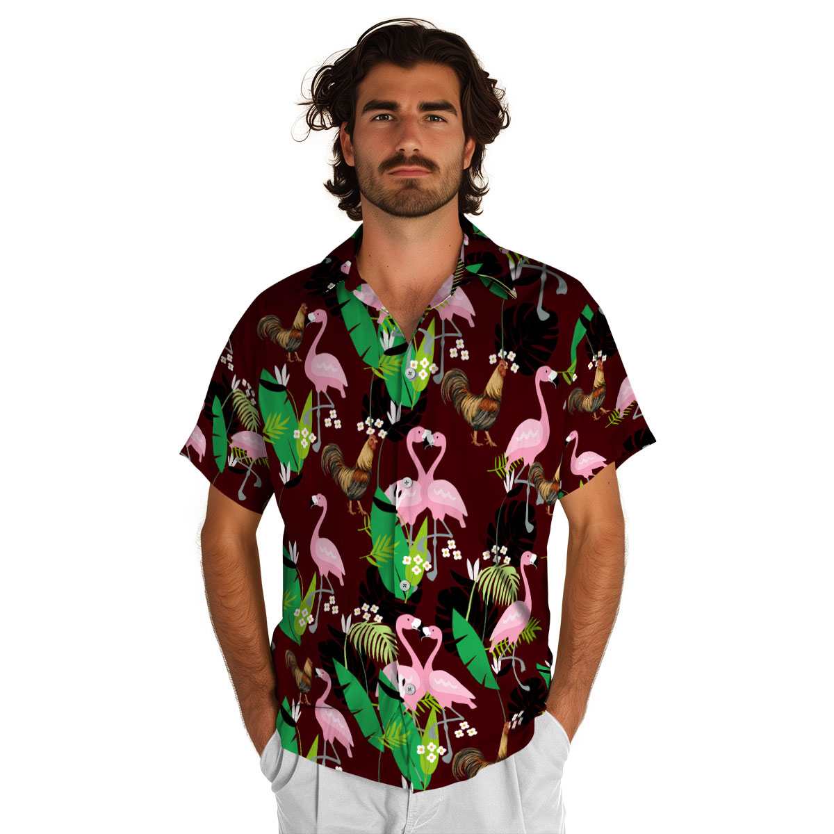 Rooster Flamingo Leaf Hawaiian Shirt New Arrival Rooster Flamingo Leaf Hawaiian Shirt New Arrival