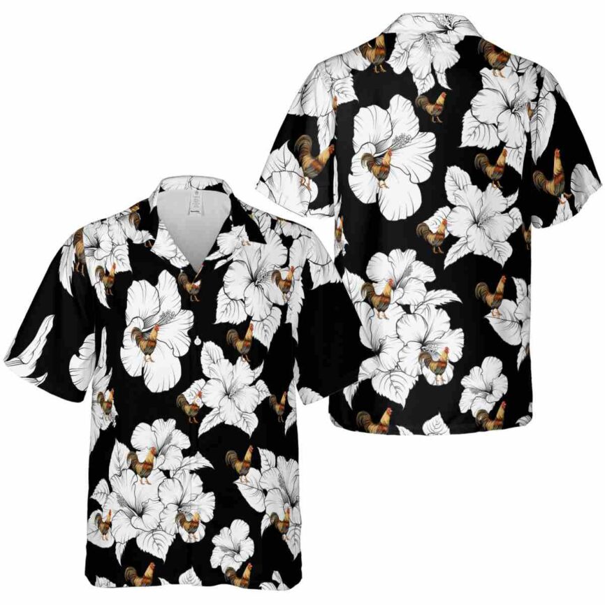 Rooster Hibiscus Flower Hawaiian Shirt Premium grade