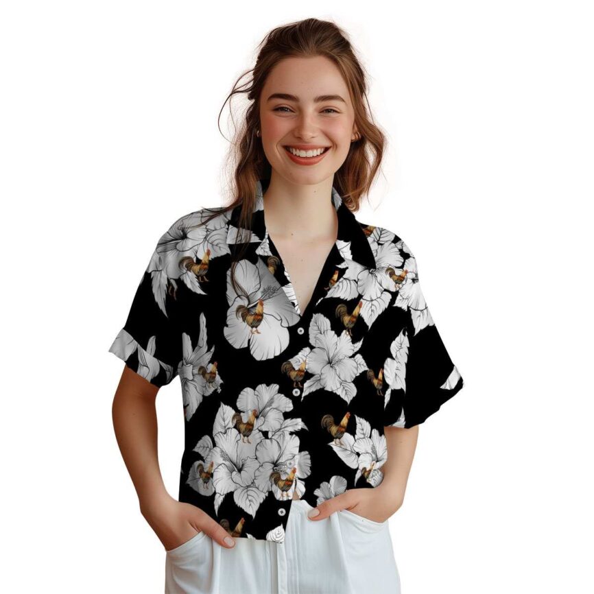 Rooster Hibiscus Flower Hawaiian Shirt Top rated
