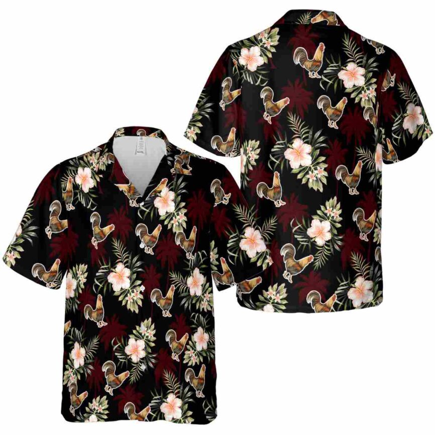 Rooster Hibiscus Palm Hawaiian Shirt Premium grade